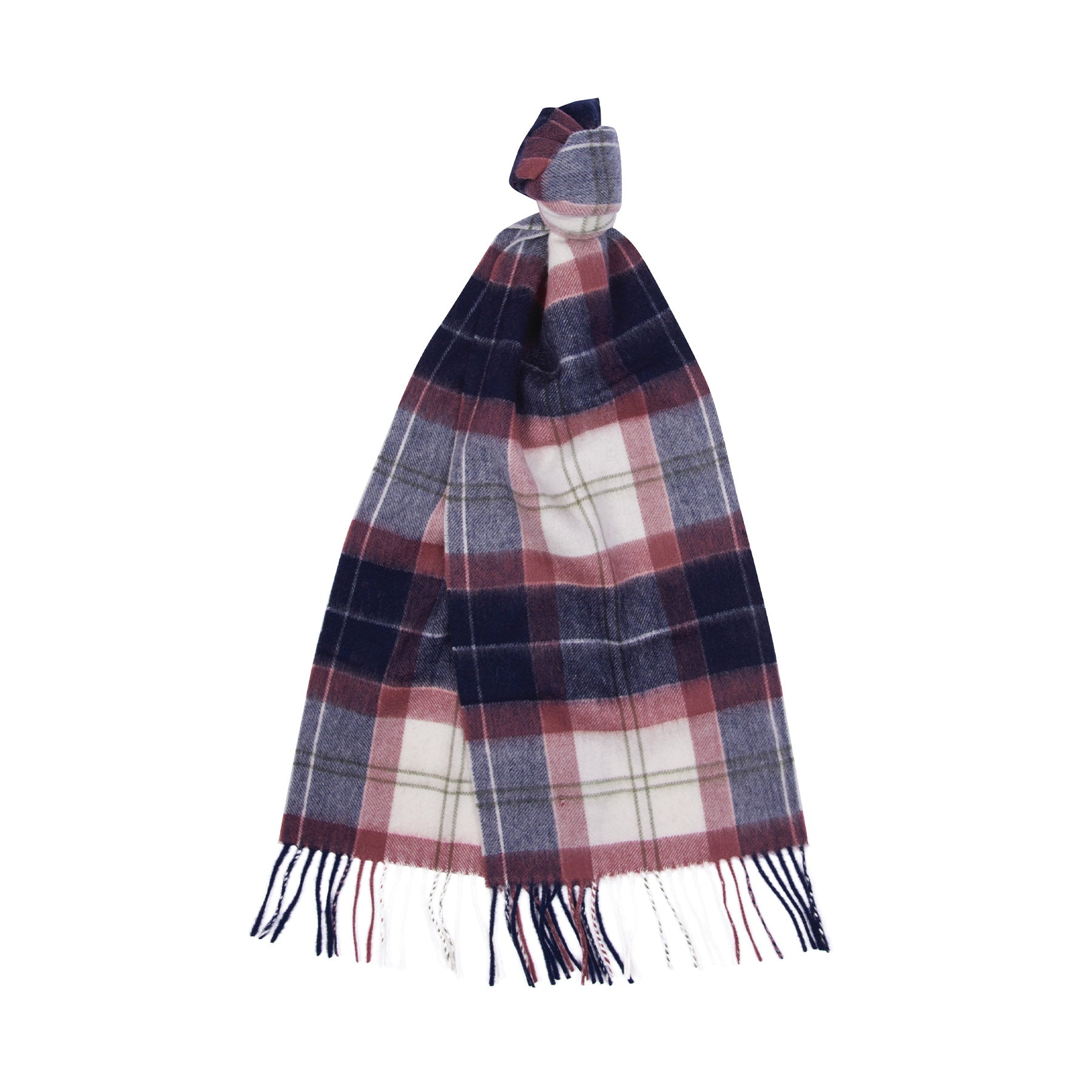 Hero image featuring the Tartan Scarf in midnight berry.