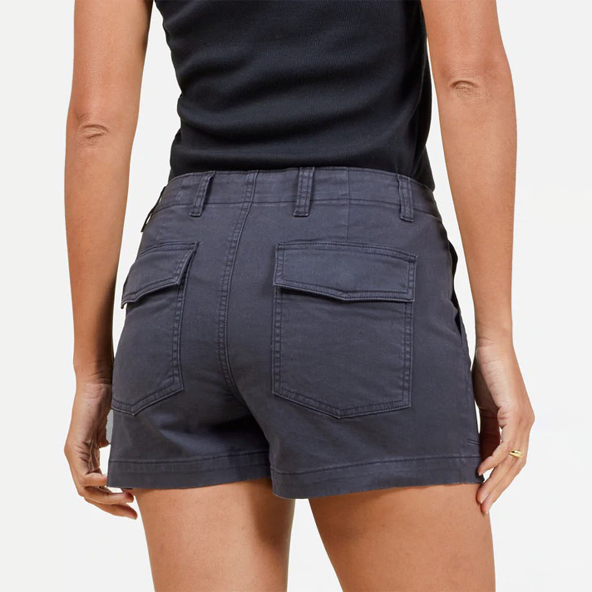 Hero image featuring the back of the Outerknown Women's Emory short in black