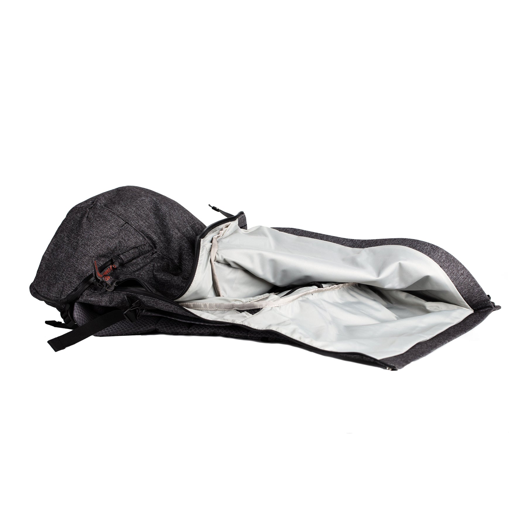 Open Midnight Black Tahquitz Pack with side unzipped showing off cavernous volume of pack