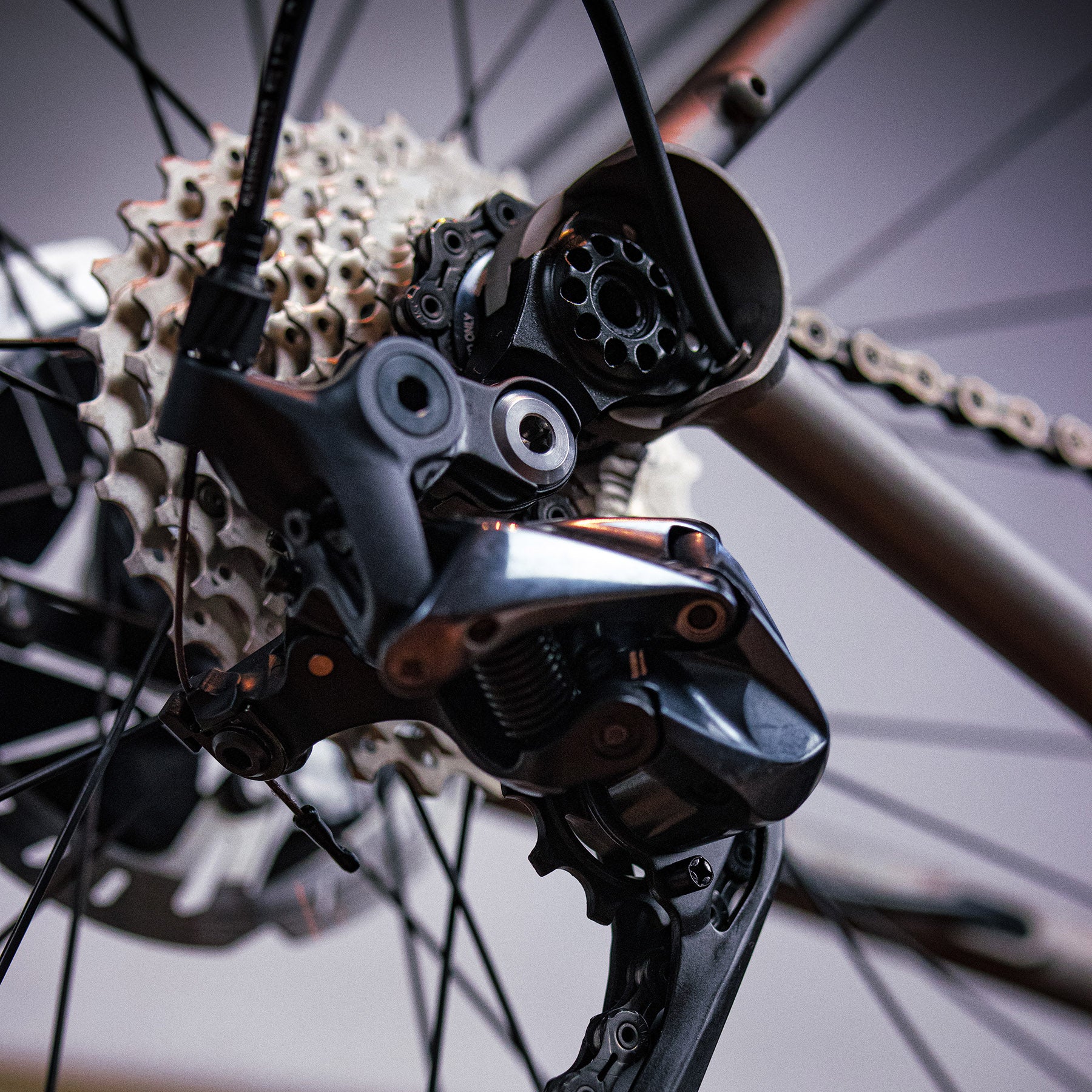 Image features the back wheel and gears on the BSC Ti road bike