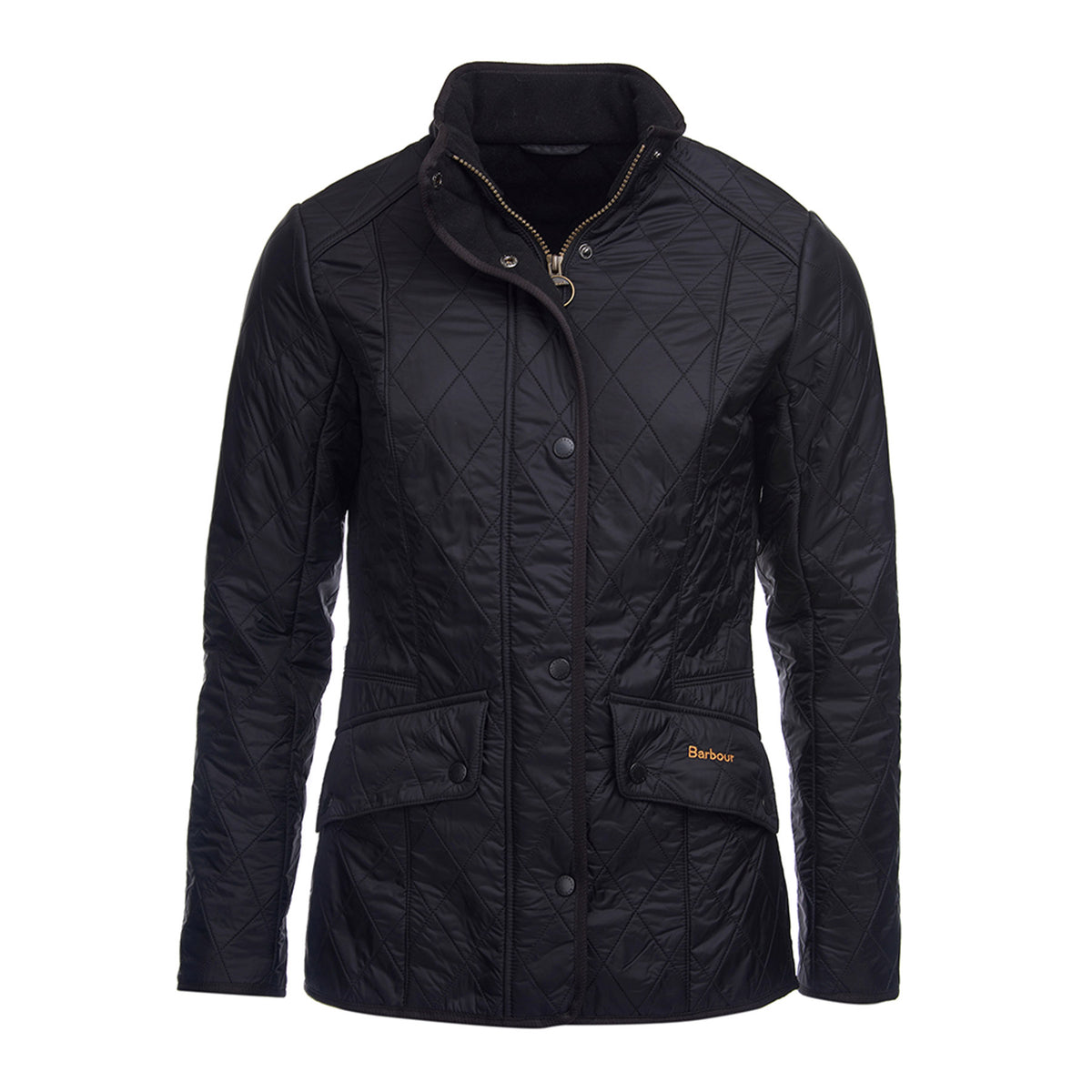Hero image featuring the front of the Barbour Cavalry Polar Quilt jacket in black.