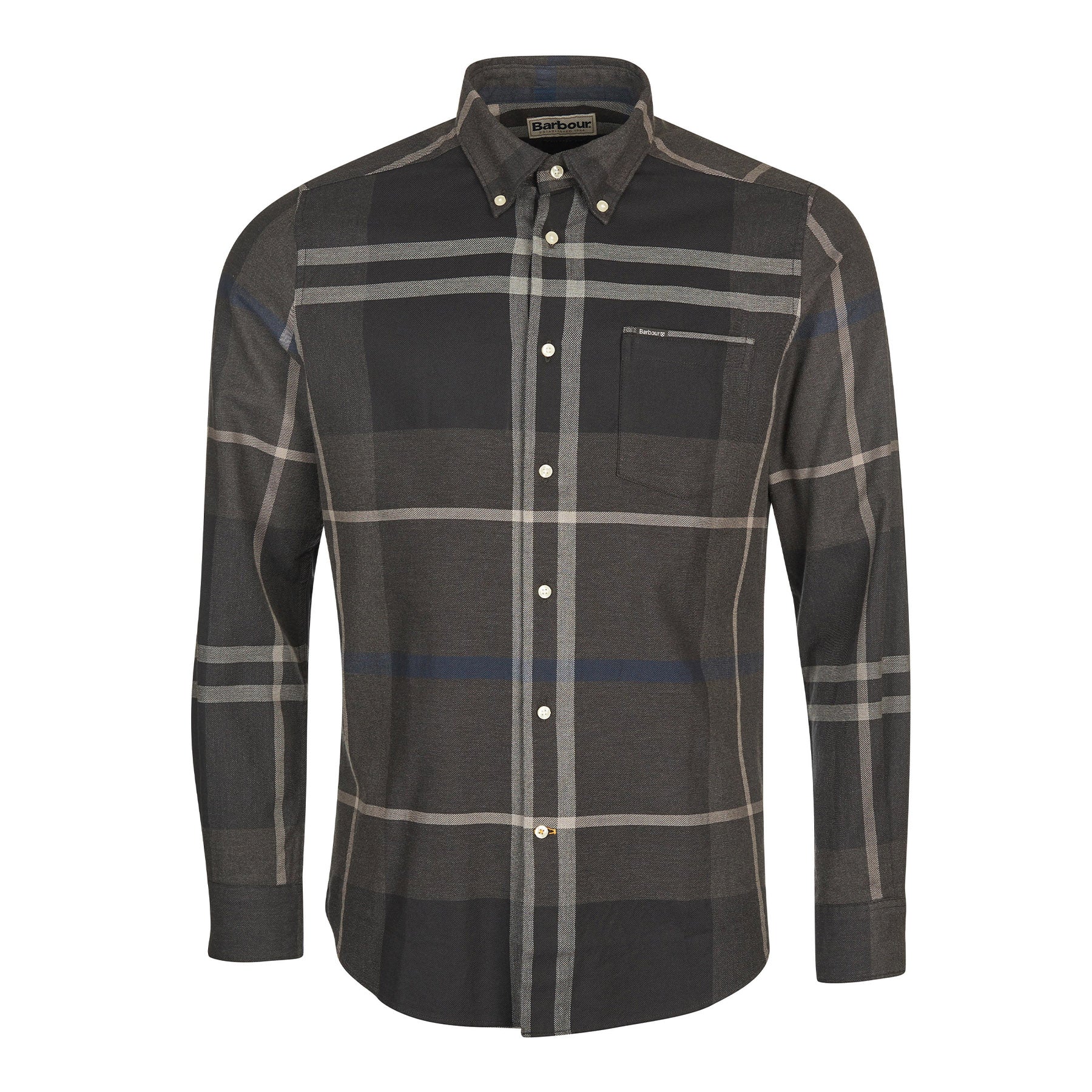 Hero image featuring the front of the Barbour Dunoon tailored shirt in Graphite.