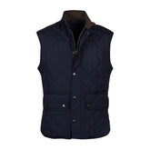 Hero image featuring the Barbour Lowerdale Gilet vest in navy blue with brass buttons.