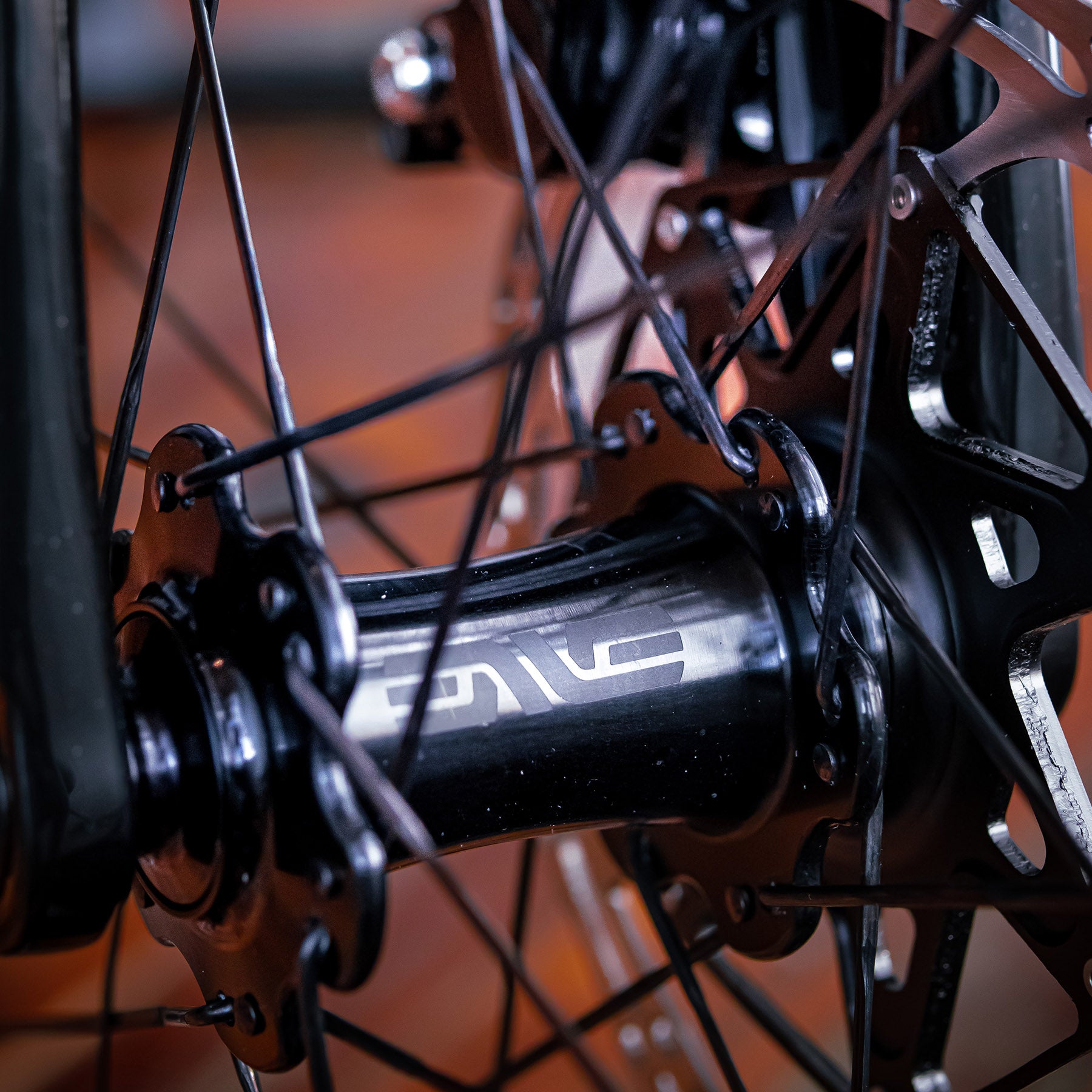 Image features the front wheel shaft and spokes of the Chapter 2 TOA bike