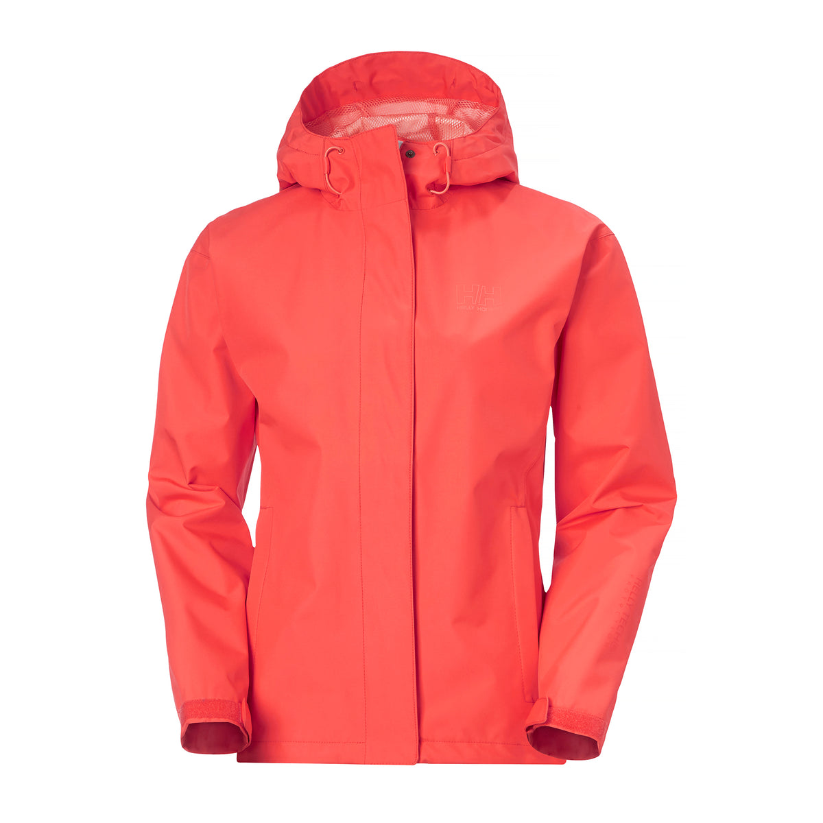 Hero image featuring the front of the Helly Hansen Women's Seven J Rain Jacket in hot coral 