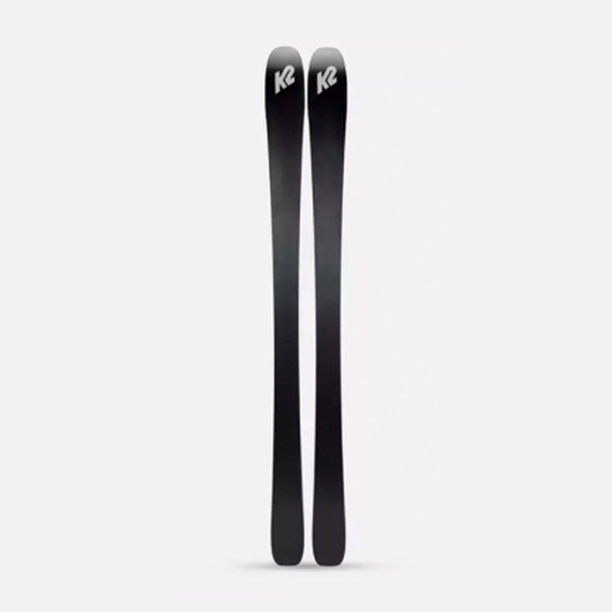 Image features the bottom of the Men's K2 Mindbender 85 ski's in black with white K2 logos on the tips.