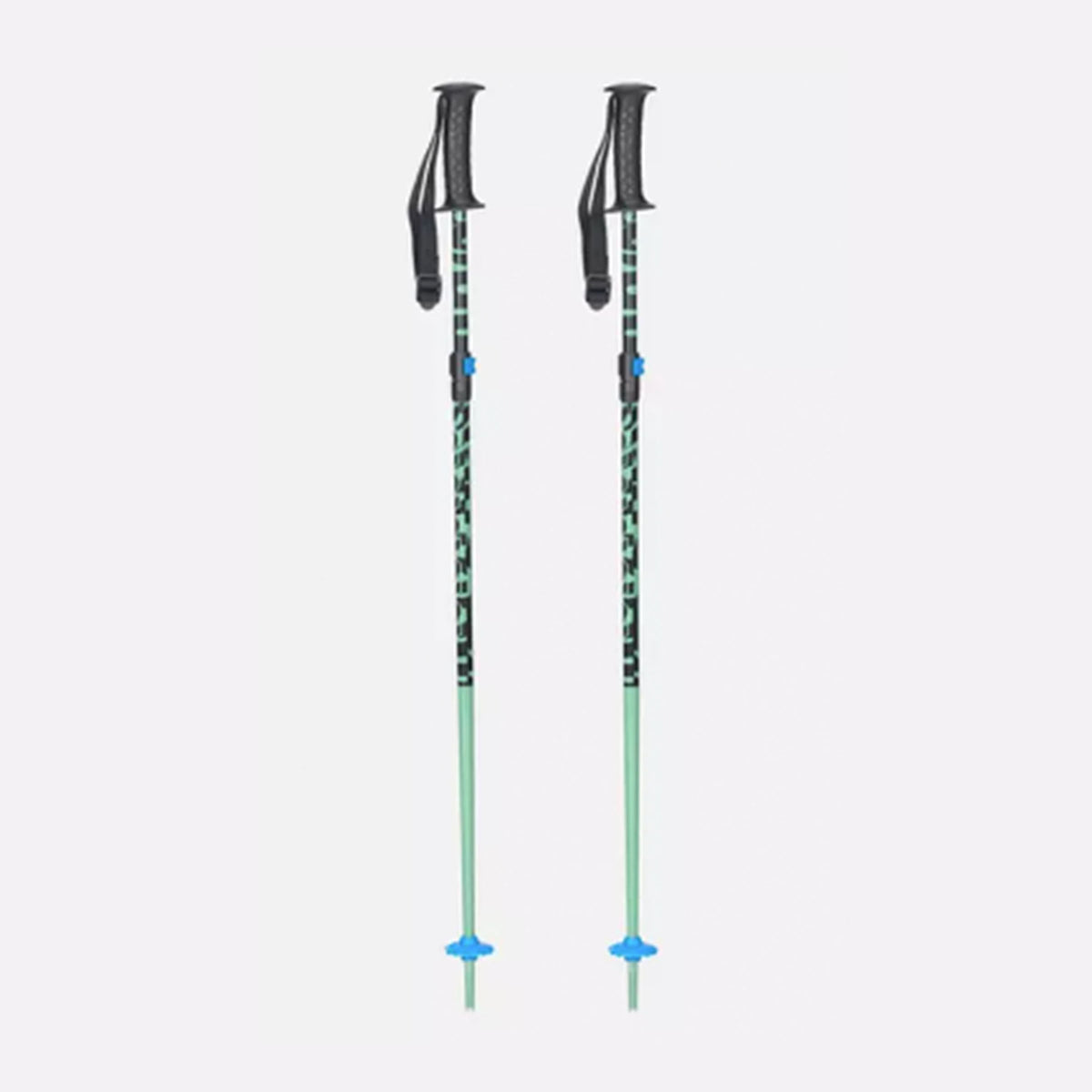 Image features the K2 Sprout Jr poles in sea foam green with black trim and black handles.
