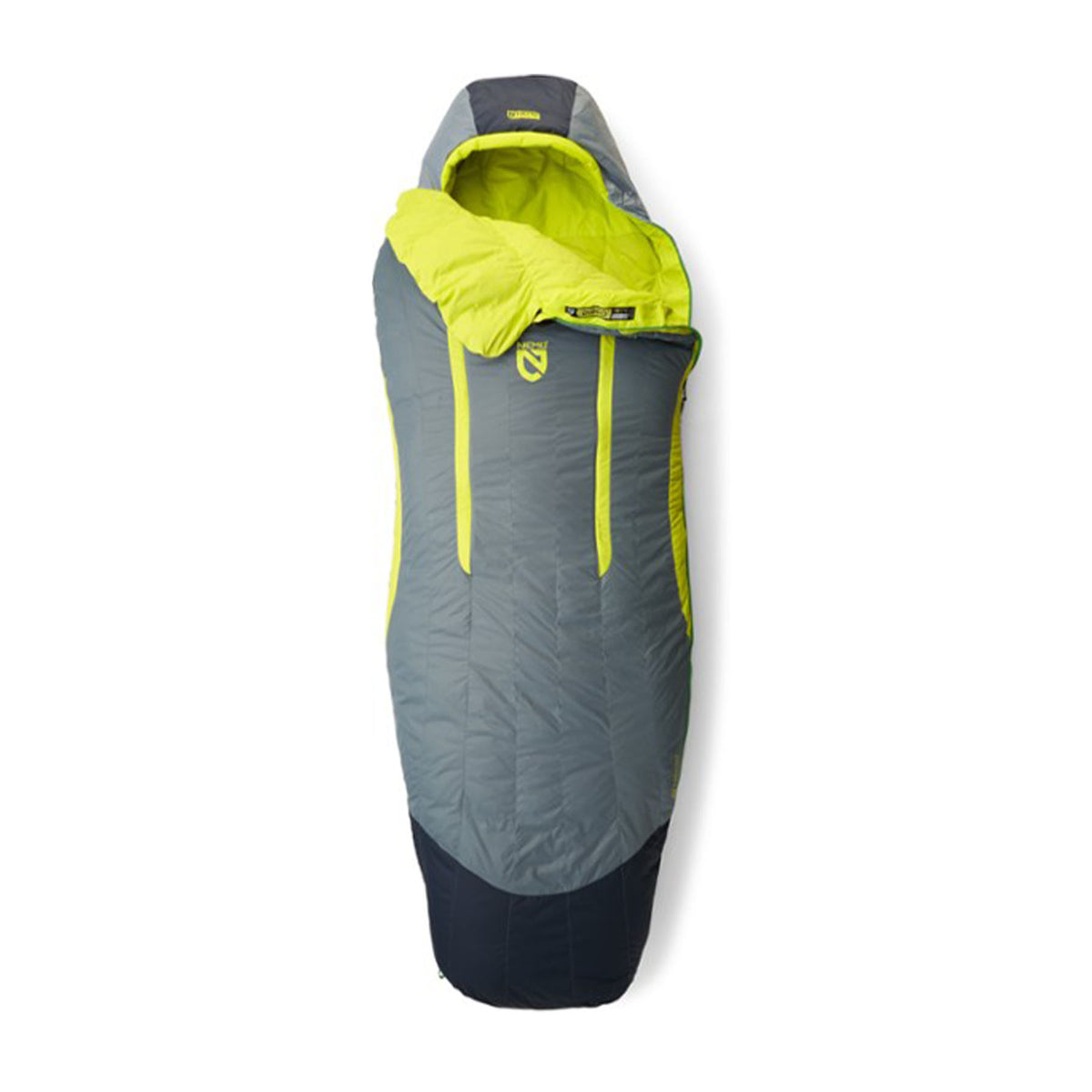 Hero image featuring a top down view of the Nemo Men's Disco 30 degree sleeping bag in spark fortress