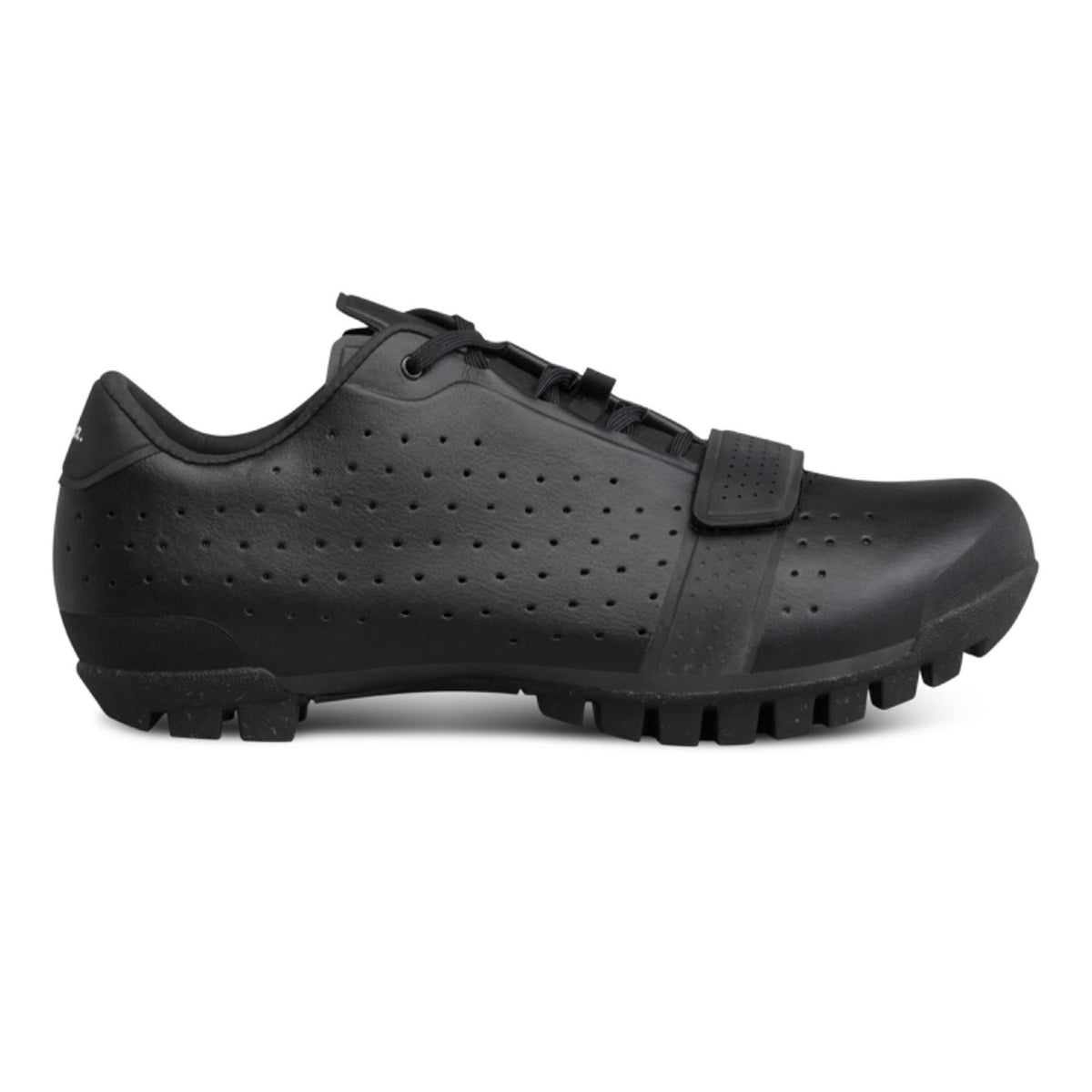 Hero image featuring a side angle shot of the Rapha Explore shoe in all black