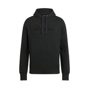 Hero image featuring the front of the Rapha Men's Pullover Hoodie in charcoal with the Rapha logo chain stitched across the chest in black