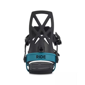 Image features the back of the Ride A4 binding in arctic blue with a black footbed, straps, and backing.