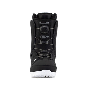 Image features the front of the Ride Sage Boot in black with white laces and a white sole.