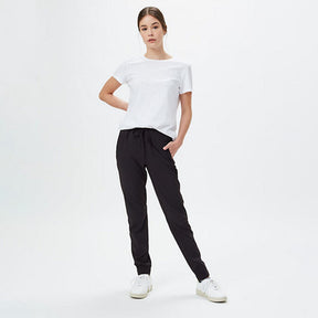 Hero image featuring the front of Ten Trees' Women's Destinatin Jogger in black